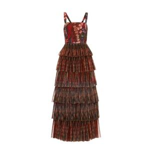 Hutch Avani Dress Floral Tiered Tulle Maxi Gown Sienna Wildflower Multi Size 2